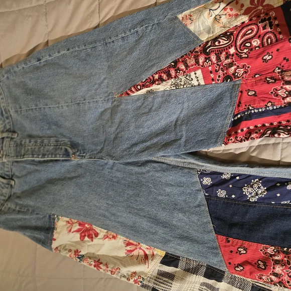 Free People Coetez Bandana Wide Leg Patchwork Jeans - Picture 4 of 6